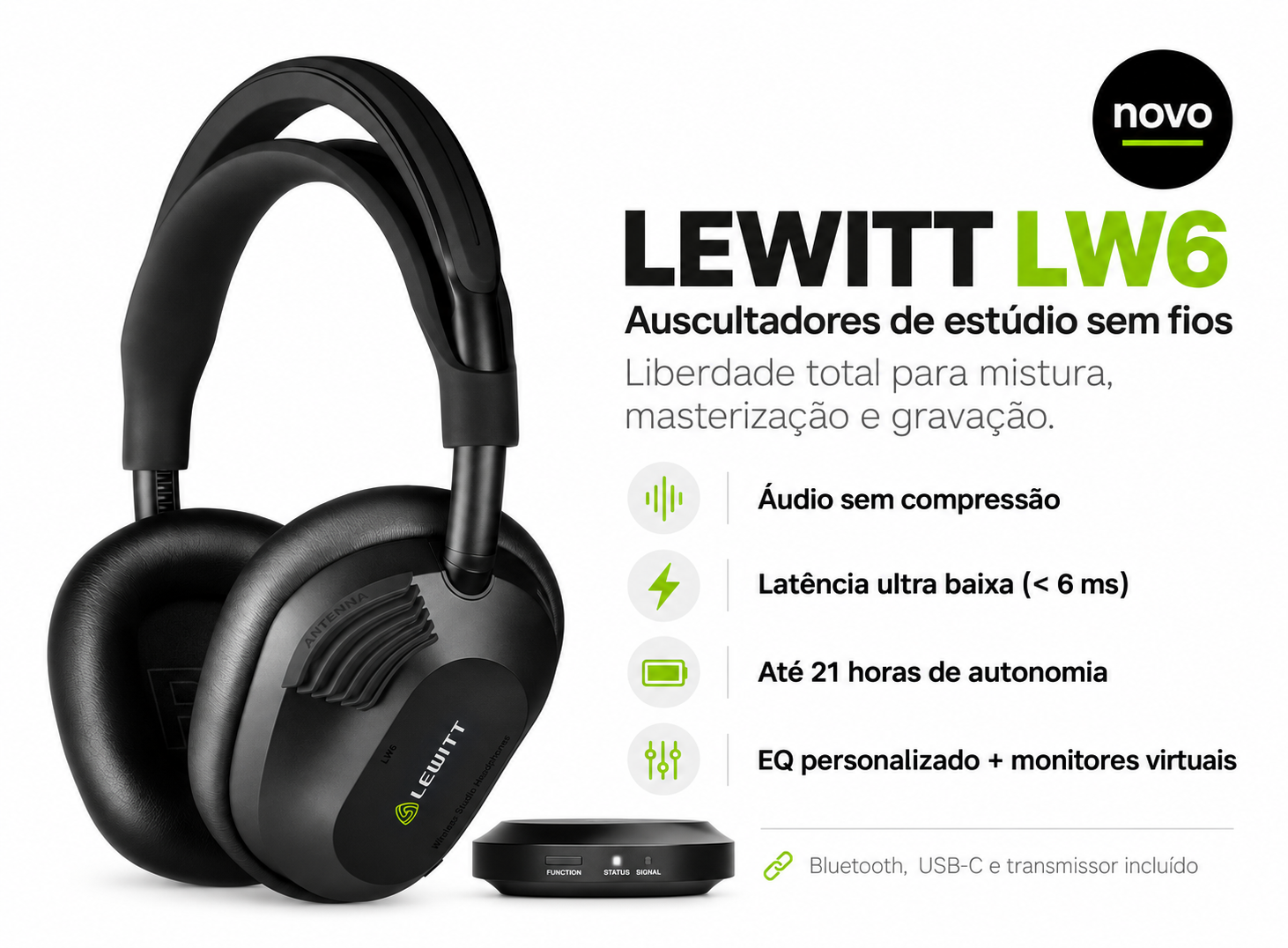 Lewitt LW6 Wireless – Auscultadores de Estúdio de Alta Fidelidade - 32 Ohm Lewitt LW6 Wireless – Auscultadores de Estúdio de Alta Fidelidade - 32 Ohm